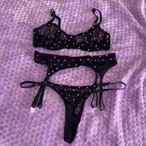 Black Lingerie Set with rhinestone Accents
